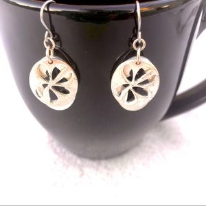 Starfish Earrings Silver Dangle with Floral Pattern Oval